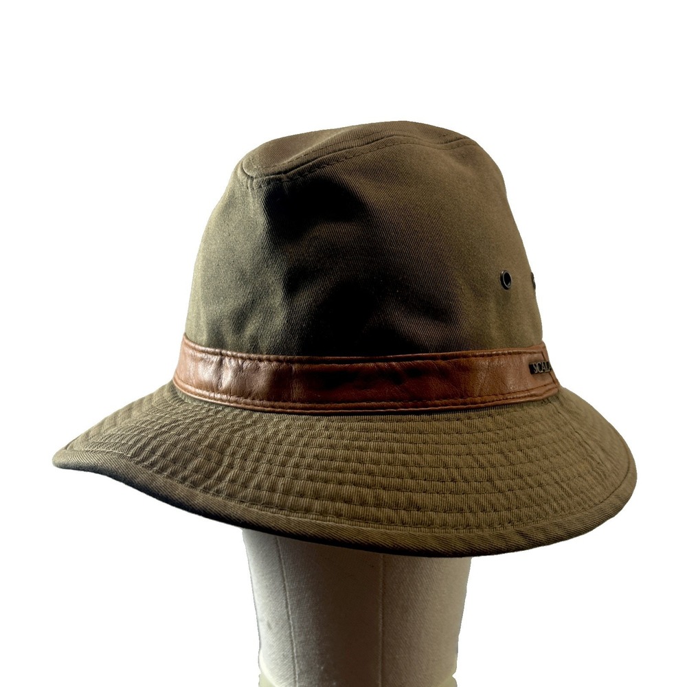 Scala Bucket Hat Brown Leather Trim